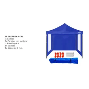 Gazebo 3x3m azul plegable + pared c/u - Imagen 3