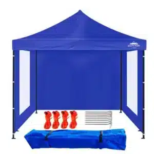 Gazebo 3x3m azul plegable + pared c/u - Imagen 1